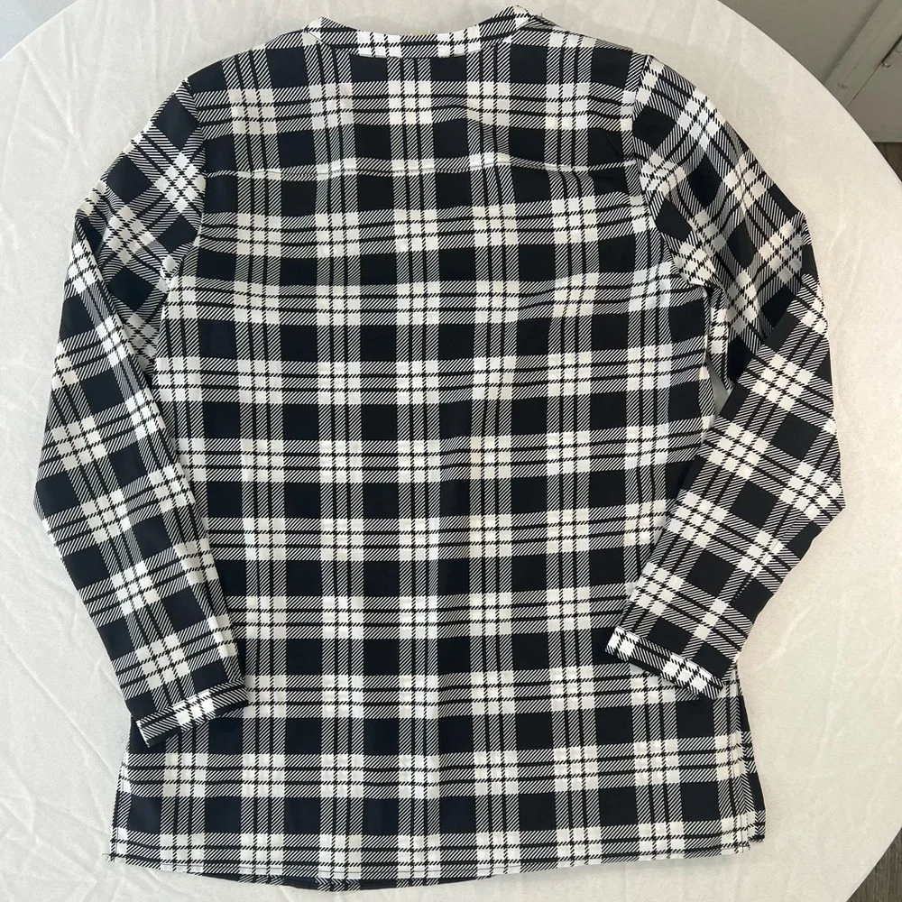 Michael Kors Black White Plaid Blouse Size M Classic Chic Top